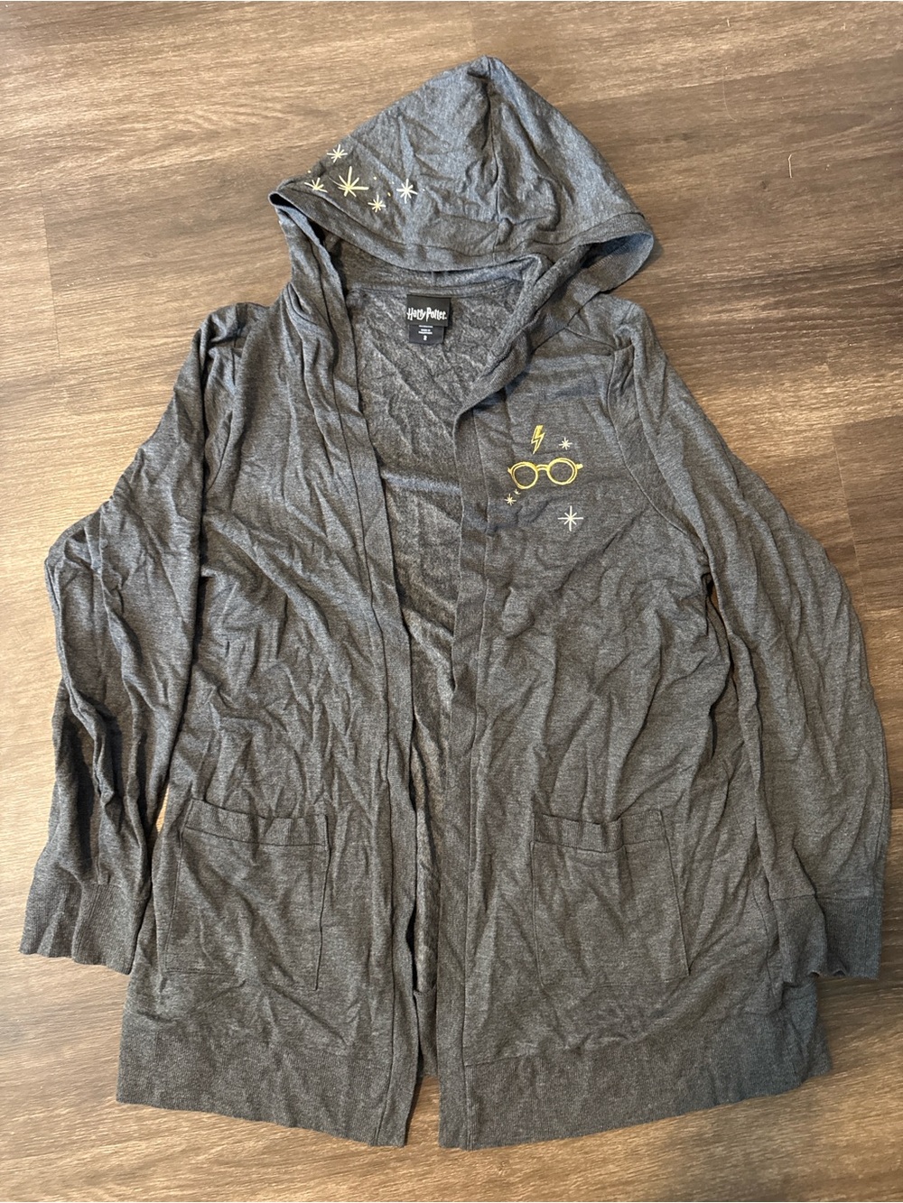 Harry Potter Gray Hooded Cardigan with Embroidered Glasses